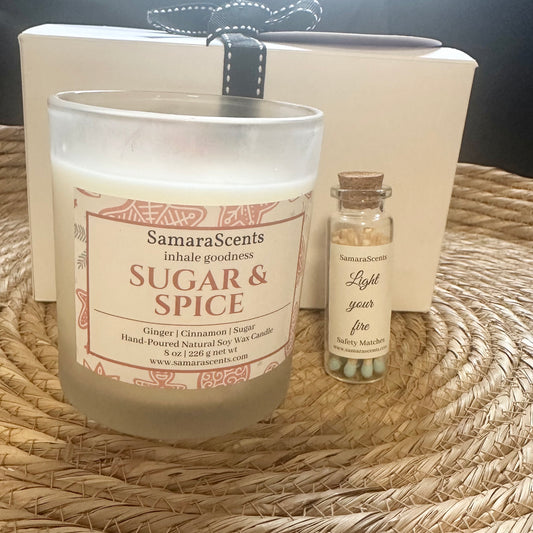 Sugar & Spice | Warm Sweet Holiday Aroma Light & Spark Gift Set Candle + Matches